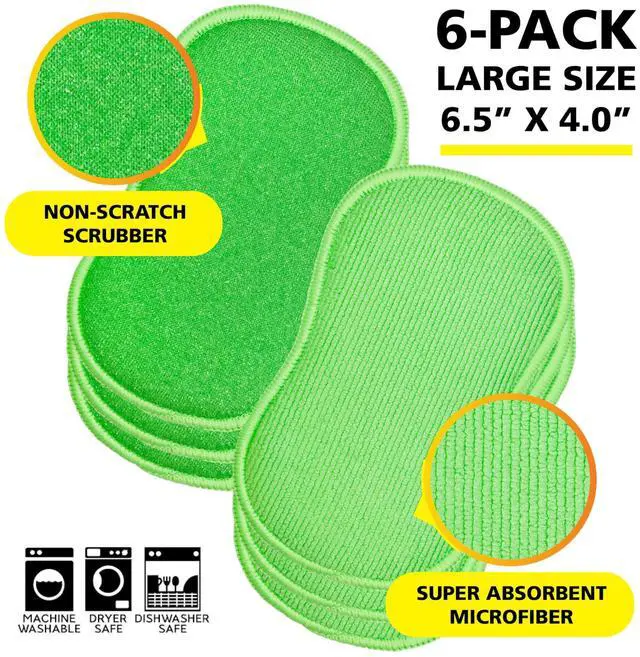 Alt view image 2 of 6 - Large, 6-Pack, Microfiber, Scrub-N-Wipe Pad, Multi-Surface, Non-Scratch, Dual-Sided, Scrubber for Tubs, Tiles, Sinks Machine Washable, Durable Kitchen Sponge