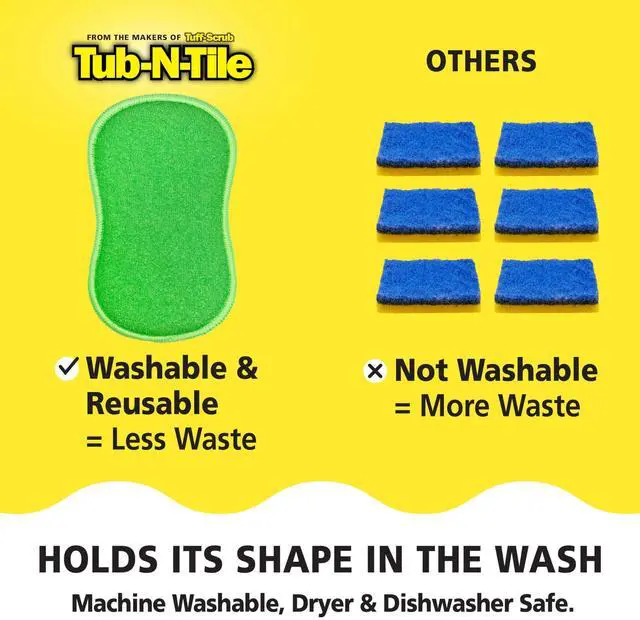 Alt view image 5 of 6 - Large, 6-Pack, Microfiber, Scrub-N-Wipe Pad, Multi-Surface, Non-Scratch, Dual-Sided, Scrubber for Tubs, Tiles, Sinks Machine Washable, Durable Kitchen Sponge