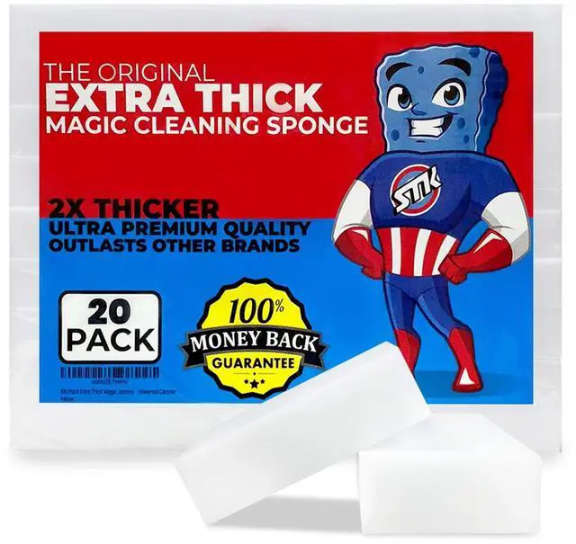 Main image of 20 Pack Extra Thick Magic Cleaning Pads - Eraser Sponge for All Surfaces - Kitchen-Bathroom-Furniture-Leather-Car-Steel - Just Add Water to Erase All Dirt - Melamine - Universal Cleaner