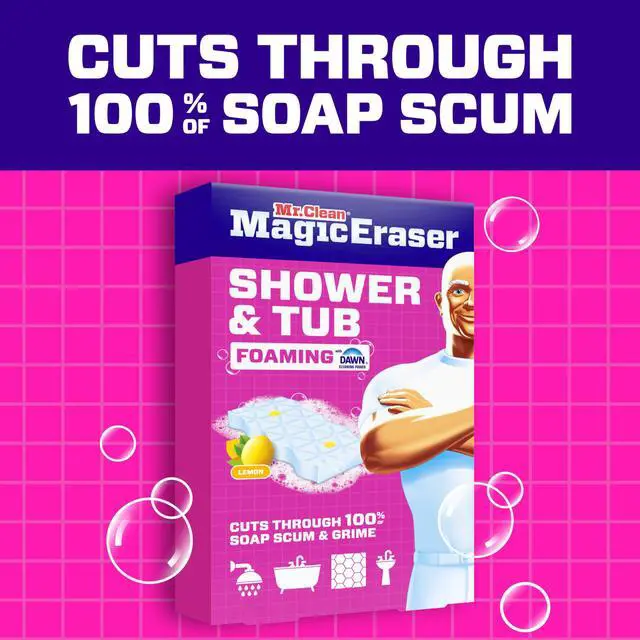 Alt view image 2 of 7 - Magic Eraser Sponge, Bathroom, Shower, Tub Cleaner, Soap Scum Remover, Bathroom Cleaning Supplies, Dawn Cleaning Power with Lemon Scent, Shower & Tub, 8ct