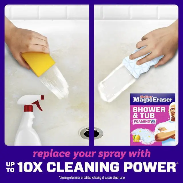 Alt view image 4 of 7 - Magic Eraser Sponge, Bathroom, Shower, Tub Cleaner, Soap Scum Remover, Bathroom Cleaning Supplies, Dawn Cleaning Power with Lemon Scent, Shower & Tub, 8ct