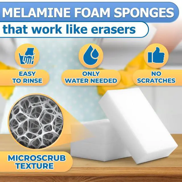 Alt view image 2 of 6 - 50 Pcs Melamine Sponges for Cleaning - White Magic Sponge, Convenient Cleaning Blocks (10x6x2 cm), Non-Scratch Design for Gentle Cleaning, Multipurpose Eraser Pads for Kitchen, Bathroom, and Walls
