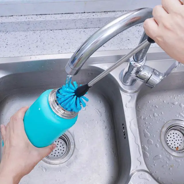 Alt view image 6 of 7 - Stainless Steel Water Bottle Brush, Long Handle Scrubbing Brush, Built for Cleaning Sport Bottles, Baby Bottles, Cups, Coffee Mugs, Glasswares, Wine Decanters, Flask, 2 Pack, 15 in