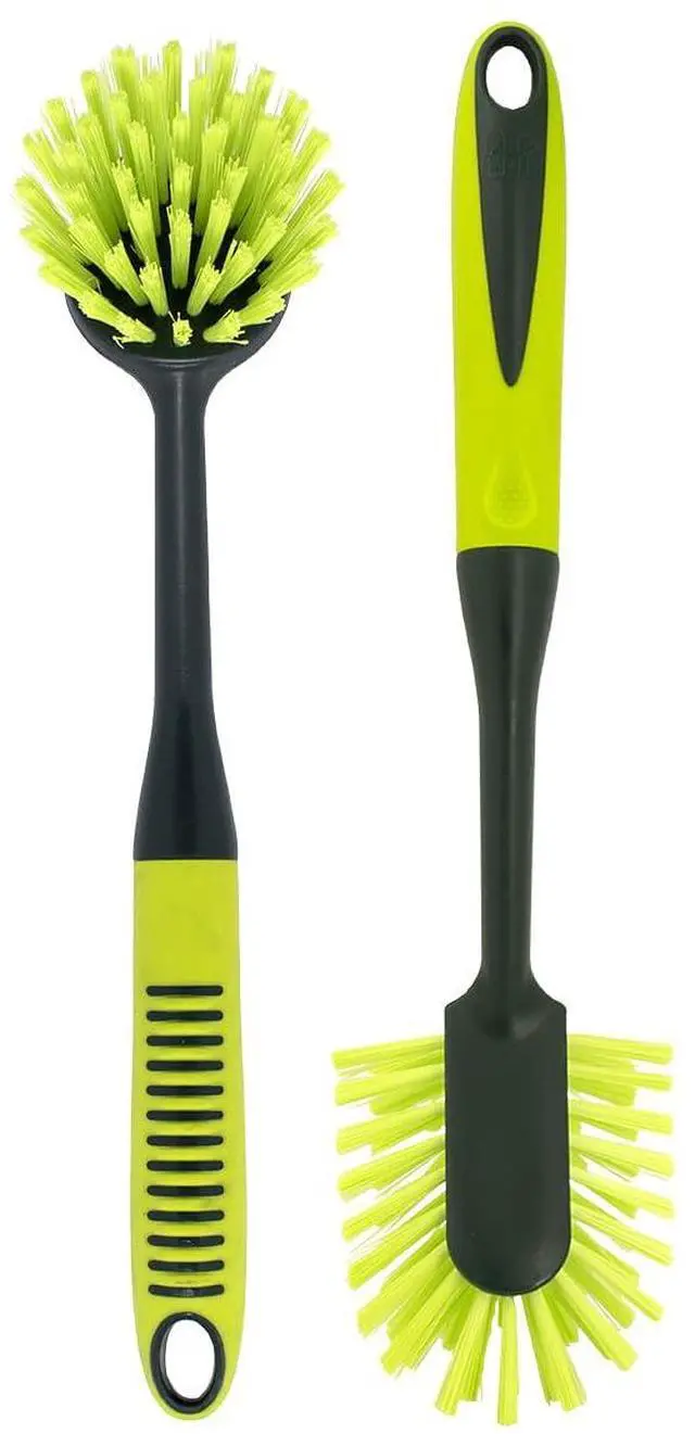Main image of Scrub Brush Set - Long Handle Cleaning Brushes with Heavy Duty Bristles and Comfort Grip - Scrubbers for Kitchen, Household, and Dishwashing, 2 Pieces