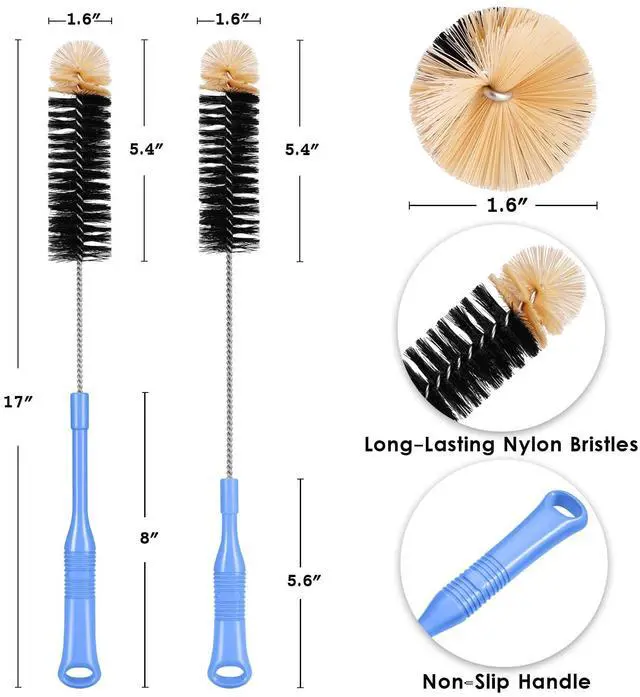 Alt view image 4 of 7 - Bottle Cleaning Brush, 17 Inches Extra Long Handle Water Bottle Brush, Flexible Bendable Cleaner for Washing Narrow Neck Bottles, Wine Decanter, Kombucha, Pipes, Beer Brewing Supplies, 2 Pack
