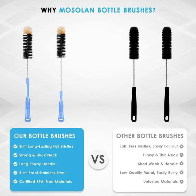 Alt view image 5 of 7 - Bottle Cleaning Brush, 17 Inches Extra Long Handle Water Bottle Brush, Flexible Bendable Cleaner for Washing Narrow Neck Bottles, Wine Decanter, Kombucha, Pipes, Beer Brewing Supplies, 2 Pack