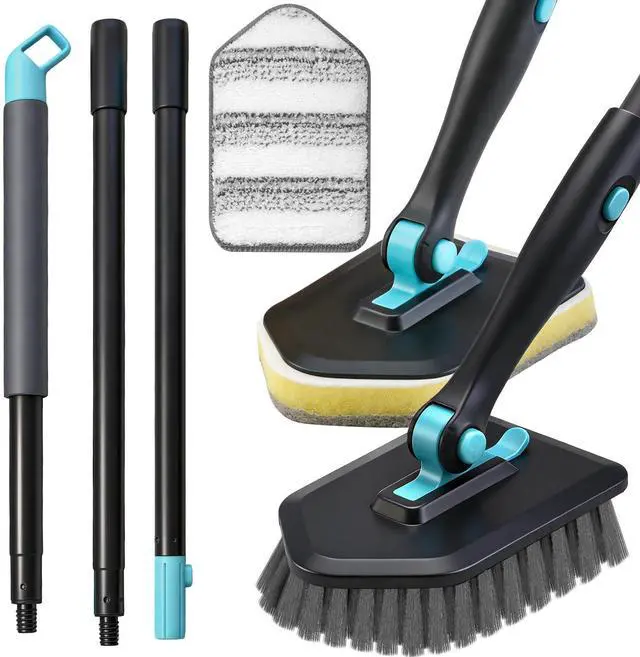 Main image of Long Handled Scrub Brush for Shower,3-in-1 Cleaning Brushes with 3 Different Function Cleaning Heads Brush for Shower Cleaning Bathroom Kitchen Walls Tub Tile (Black)