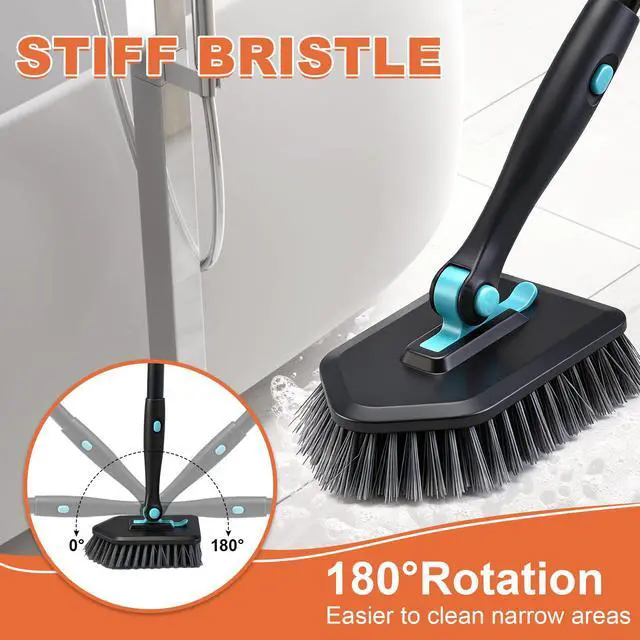Alt view image 2 of 7 - Long Handled Scrub Brush for Shower,3-in-1 Cleaning Brushes with 3 Different Function Cleaning Heads Brush for Shower Cleaning Bathroom Kitchen Walls Tub Tile (Black)