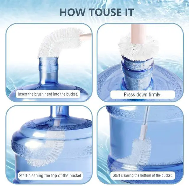 Alt view image 2 of 6 - 2 Pack 28" Long Bottle Brush, 3 & 5 Gallon Bottle Cleaner Brush, Nylon Bristles and Stainless Steel Handle Bendable Replaceable Brush Head Bottle Cleaning Brush