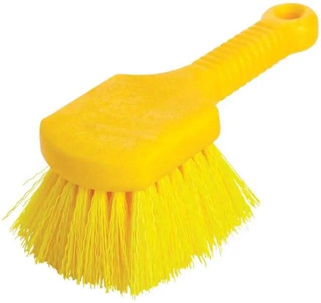 Main image of 8" Utility Scrub Brush Plastic Handle Synthetic Bristles Cleaning Multi Purpose Heavy Duty Outdoor Wheels and Tires