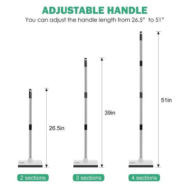 Alt view image 2 of 7 - Floor Scrub Brush with 51-Inch Long Adjustable Handle 2 in 1 Scrape Brush Stiff Bristle Floor Scrubber for Cleaning Shower Bathroom Garage Kitchen Wall Deck Tub Tile,Black White
