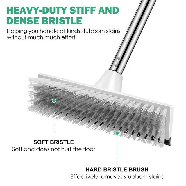 Alt view image 3 of 7 - Floor Scrub Brush with 51-Inch Long Adjustable Handle 2 in 1 Scrape Brush Stiff Bristle Floor Scrubber for Cleaning Shower Bathroom Garage Kitchen Wall Deck Tub Tile,Black White