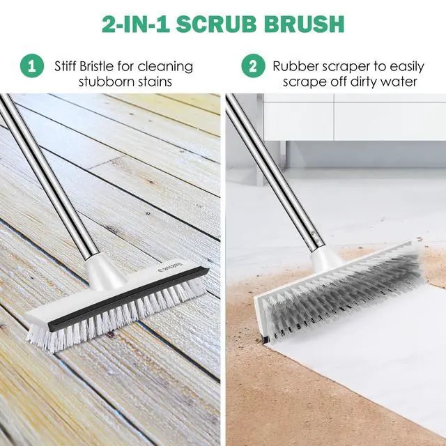 Alt view image 4 of 7 - Floor Scrub Brush with 51-Inch Long Adjustable Handle 2 in 1 Scrape Brush Stiff Bristle Floor Scrubber for Cleaning Shower Bathroom Garage Kitchen Wall Deck Tub Tile,Black White