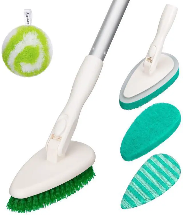 Main image of 4-in-1 Tub and Tile Shower Scrubber, 51'' Bathtub Cleaning Brush with Long Handle, Soft & Stiff Bristles Bathroom Scrub Brush, Non-Scratch Shower Cleaner Brush for Cleaning