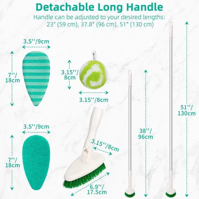 Alt view image 2 of 7 - 4-in-1 Tub and Tile Shower Scrubber, 51'' Bathtub Cleaning Brush with Long Handle, Soft & Stiff Bristles Bathroom Scrub Brush, Non-Scratch Shower Cleaner Brush for Cleaning
