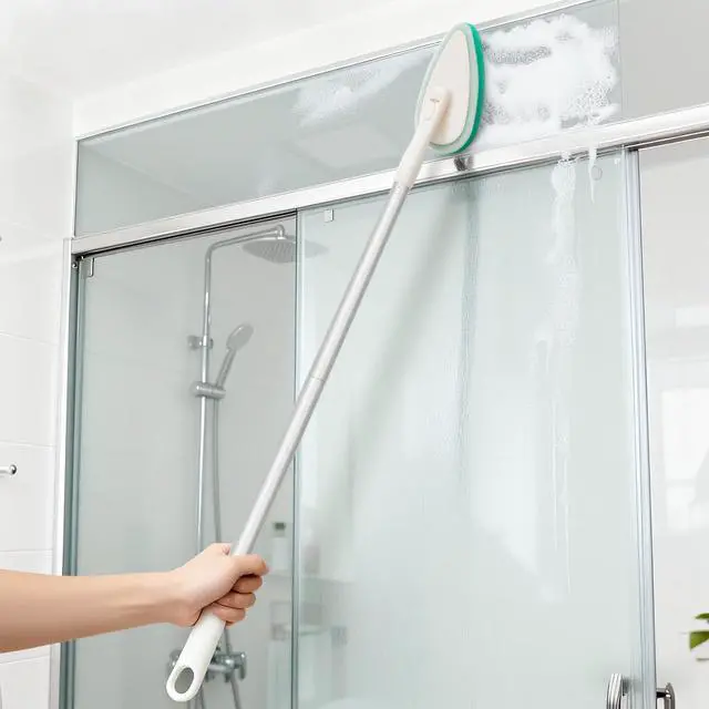 Alt view image 7 of 7 - 4-in-1 Tub and Tile Shower Scrubber, 51'' Bathtub Cleaning Brush with Long Handle, Soft & Stiff Bristles Bathroom Scrub Brush, Non-Scratch Shower Cleaner Brush for Cleaning