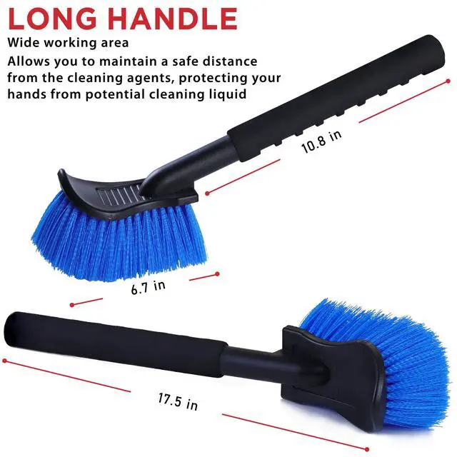 Alt view image 3 of 7 - 17.5in Tire Brush, Stiff Bristle Long Handle, Heavy Duty (Blue)