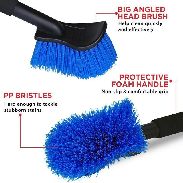 Alt view image 2 of 7 - 17.5in Tire Brush, Stiff Bristle Long Handle, Heavy Duty (Blue)
