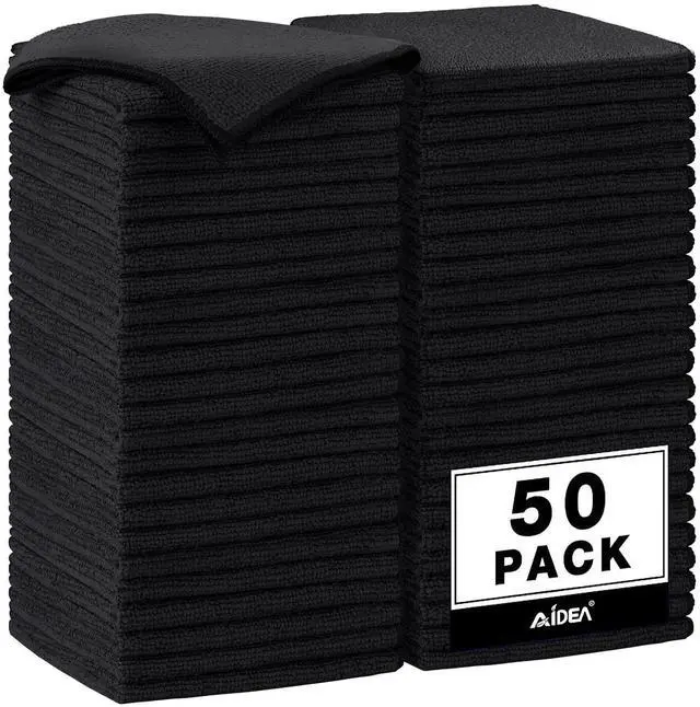 Main image of Microfiber Cleaning Cloth Black 50PK, Cleaning Rags 12×12"