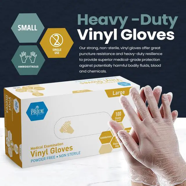 Alt view image 2 of 7 - Vinyl Exam Medical Gloves,Powder-Free,Latex-Free,Large,100-Count