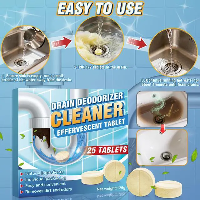 Alt view image 6 of 6 - Smelly Sink and Drain Cleaner, 25 Pack Drain Cleaner Tablets Effervescent Tablets, Quickly Eliminates Odors, Drains Smell Eliminator for Sewer, Toilet and Septic Tank, Sink Smell Eliminator