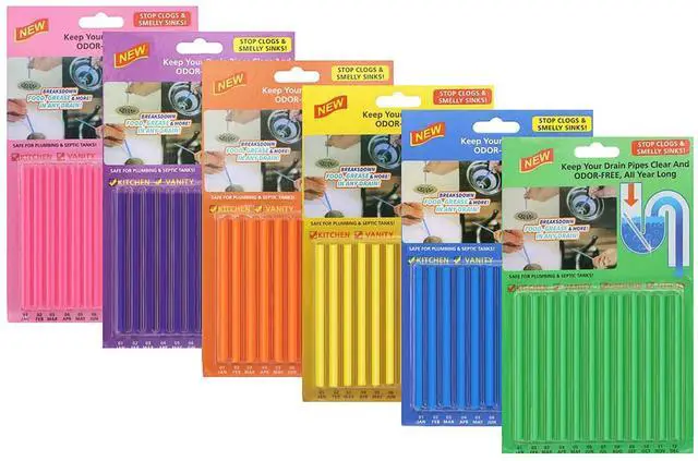 Main image of 72pcs Drain Cleaner Deodorizer Sticks - Keep Drain Pipes Clear, Prevent Clogs for Kitchen, Bathroom, Toilet (6 Color)