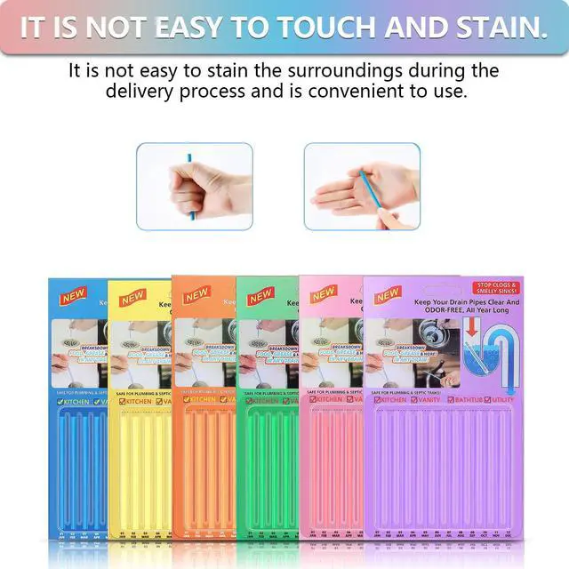 Alt view image 4 of 7 - 72pcs Drain Cleaner Deodorizer Sticks - Keep Drain Pipes Clear, Prevent Clogs for Kitchen, Bathroom, Toilet (6 Color)
