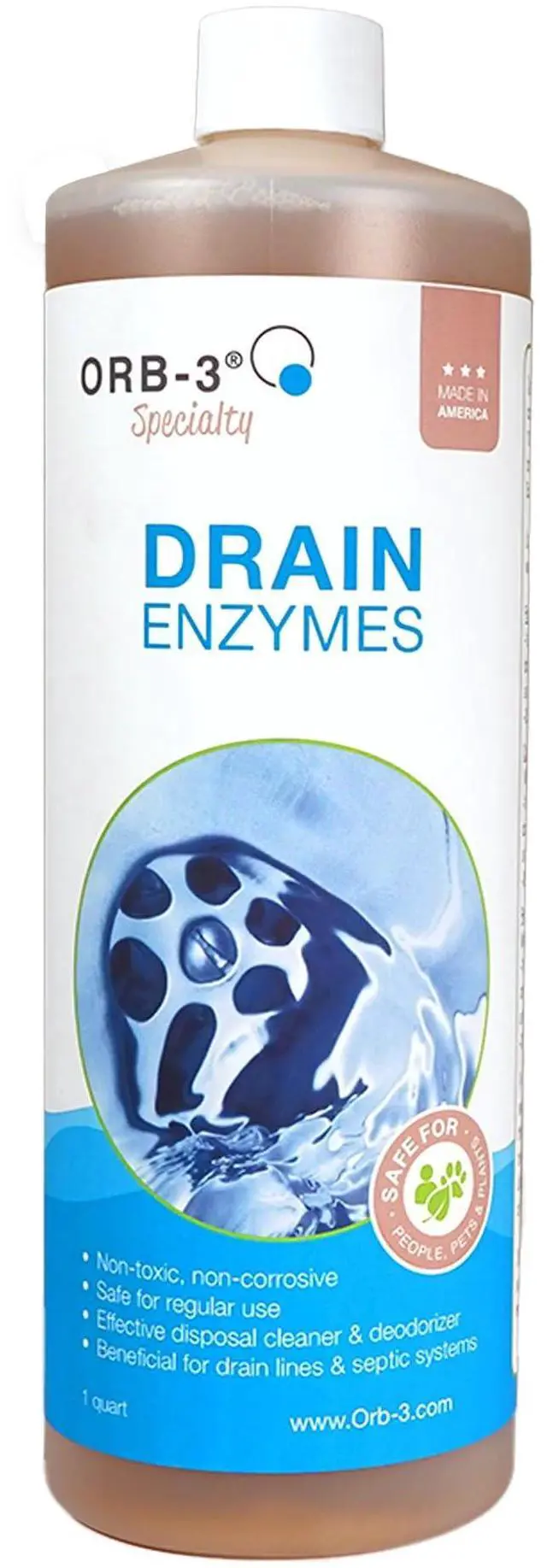 Main image of Drain Enzymes, Multi-Purpose Enzymatic Drain Cleaner & Deodorizer, 1-Quart Breaks Down Grease & Organic Build-Up for Drains, Pipes, Garbage Disposals & Septic Systems
