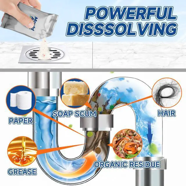 Alt view image 4 of 7 - Drain Clog Remover for Sink & Shower, Dissolves Hair, Grease, Soap Scum & Paper, Powerful Bleach-Free Drain Cleaner Powder, 6 Pre-Measured Treatments for Bathroom & Kitchen