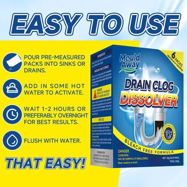 Alt view image 7 of 7 - Drain Clog Remover for Sink & Shower, Dissolves Hair, Grease, Soap Scum & Paper, Powerful Bleach-Free Drain Cleaner Powder, 6 Pre-Measured Treatments for Bathroom & Kitchen
