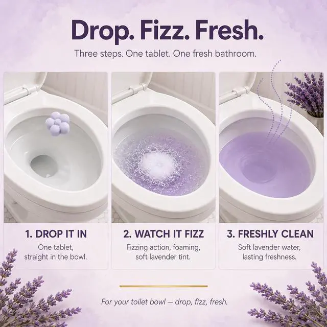 Alt view image 3 of 7 - Natural Essential Oil Toilet Bombs for Toilet Bowls - Drop-In Toilet Bowl Cleaner Tablets, Long-Lasting Lavender Scent for a Fresh Bathroom (5 Tablets, Pack of 1)