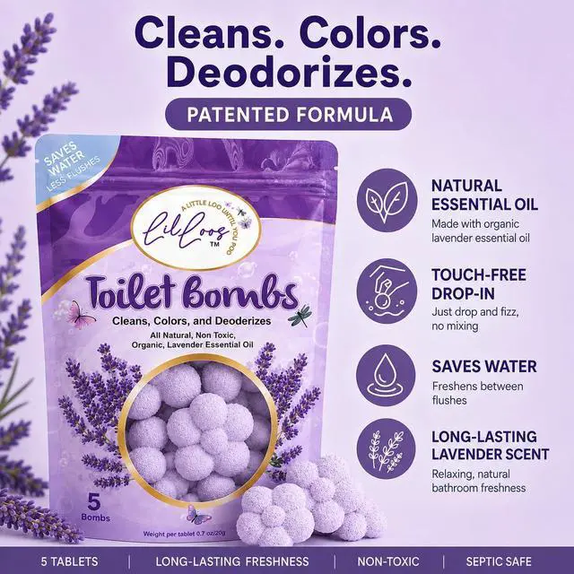 Alt view image 2 of 7 - Natural Essential Oil Toilet Bombs for Toilet Bowls - Drop-In Toilet Bowl Cleaner Tablets, Long-Lasting Lavender Scent for a Fresh Bathroom (5 Tablets, Pack of 1)