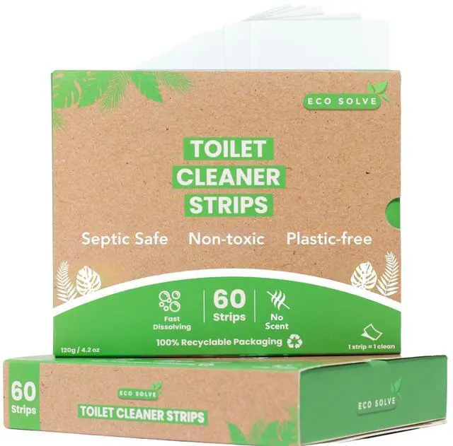 Main image of Toilet Bowl Cleaner Strips 60 Count, Unscented Eco-friendly, Non-toxic, Septic Safe, Removes Odors & Stains, Plastic-free, Natural Toilet Bowl Cleaner for Quick and Easy Cleaning