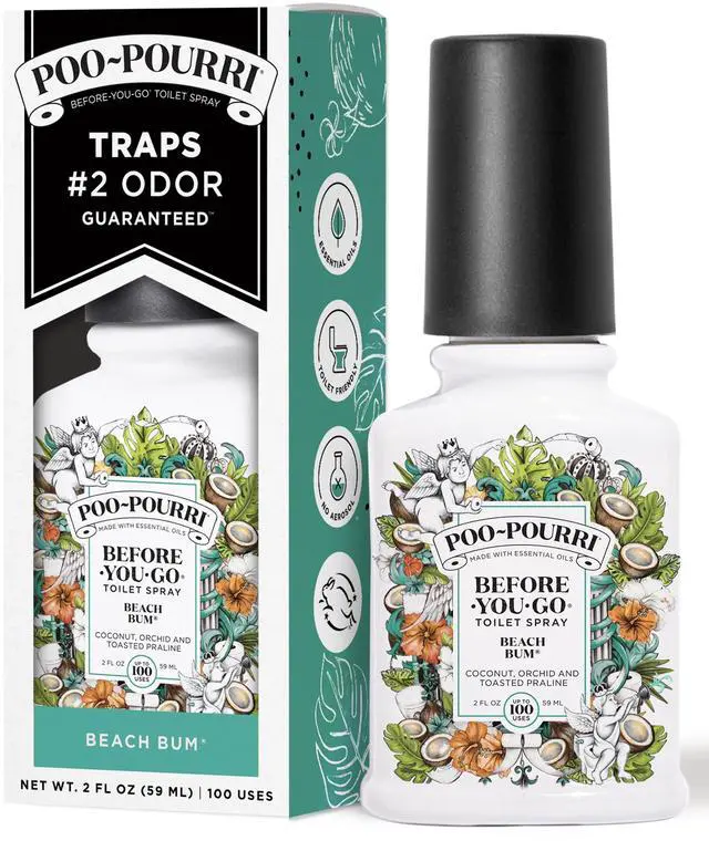 Main image of Before-You-Go Toilet Spray, Beach Bum, 2 Fl Oz, Up to 100 Uses, Bathroom Odor Deodorizer with Essential Oils for Home or Work, Travel Essentials, TSA Approved Size, Coconut, Orchid Scent