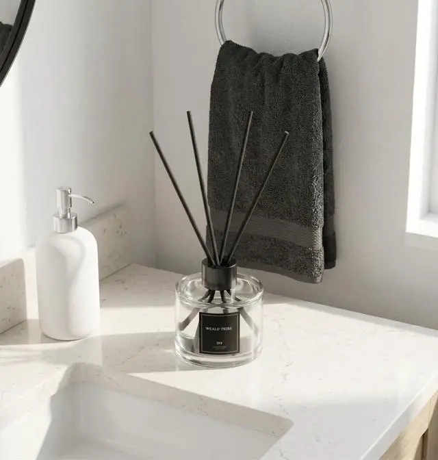 Alt view image 4 of 6 - Reed Diffuser Set of 3 for Bathroom Air Fresheners, Oil Diffuser Sticks | Fresh Linen, Ocean, Eucalyptus & Mint Scent(1.7 fl oz Each Pack) Fragrance with 12 Sticks Defusers | Shelf Decor