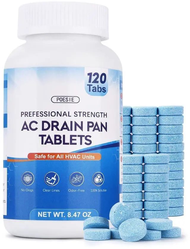 Main image of AC Drain Pan Tablets 120 Count, Condensate Tablets, Non-Clog Pan Cleaner, Effective Odor Control for All HVAC, Dehumidifiers and Appliance Pans