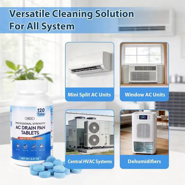 Alt view image 3 of 7 - AC Drain Pan Tablets 120 Count, Condensate Tablets, Non-Clog Pan Cleaner, Effective Odor Control for All HVAC, Dehumidifiers and Appliance Pans