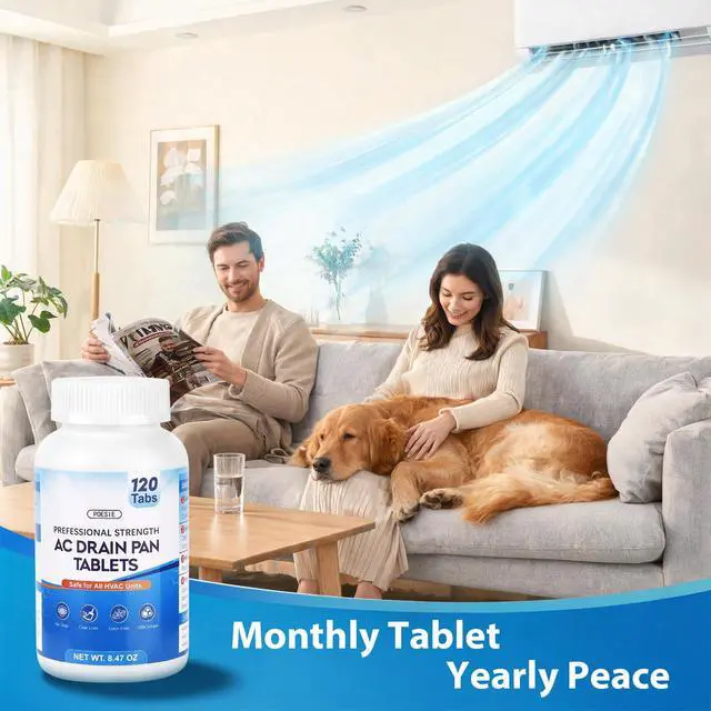 Alt view image 6 of 7 - AC Drain Pan Tablets 120 Count, Condensate Tablets, Non-Clog Pan Cleaner, Effective Odor Control for All HVAC, Dehumidifiers and Appliance Pans