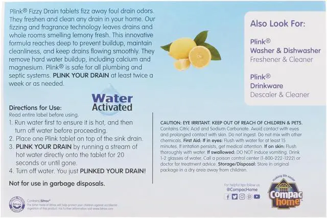 Alt view image 2 of 7 - Plink Sink Drain Cleaner and Deodorizer, Air Fresheners for Garbage Disposal, Lemon Scented, Home Accessory Cleaning Products for Kitchen and Clogged Drain, 6 Count (Pack of 2), 12 Tablets