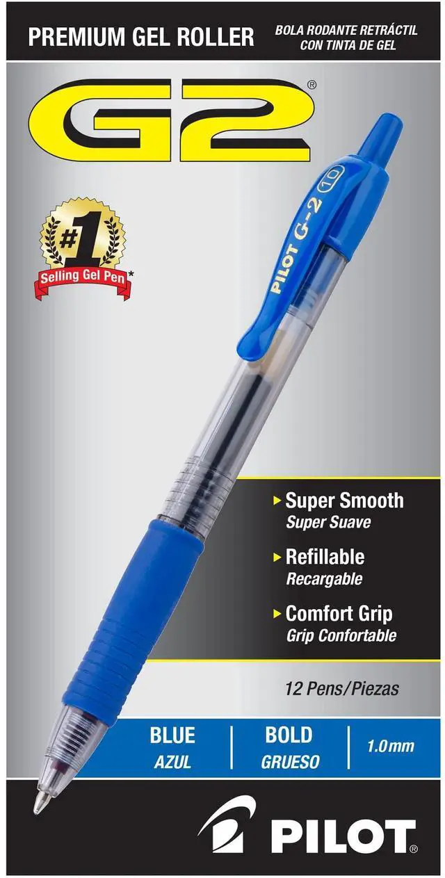 Main image of G2 Premium Gel Roller Pens, Bold Point 1 mm, Blue Ink Pens Bold Point, Pack of 12 - Ideal for School, Journaling, and Office Writing