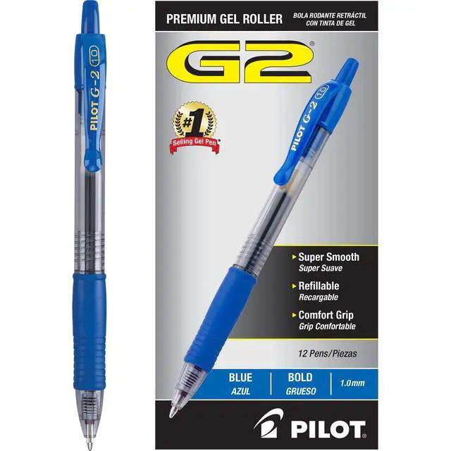 Alt view image 2 of 7 - G2 Premium Gel Roller Pens, Bold Point 1 mm, Blue Ink Pens Bold Point, Pack of 12 - Ideal for School, Journaling, and Office Writing