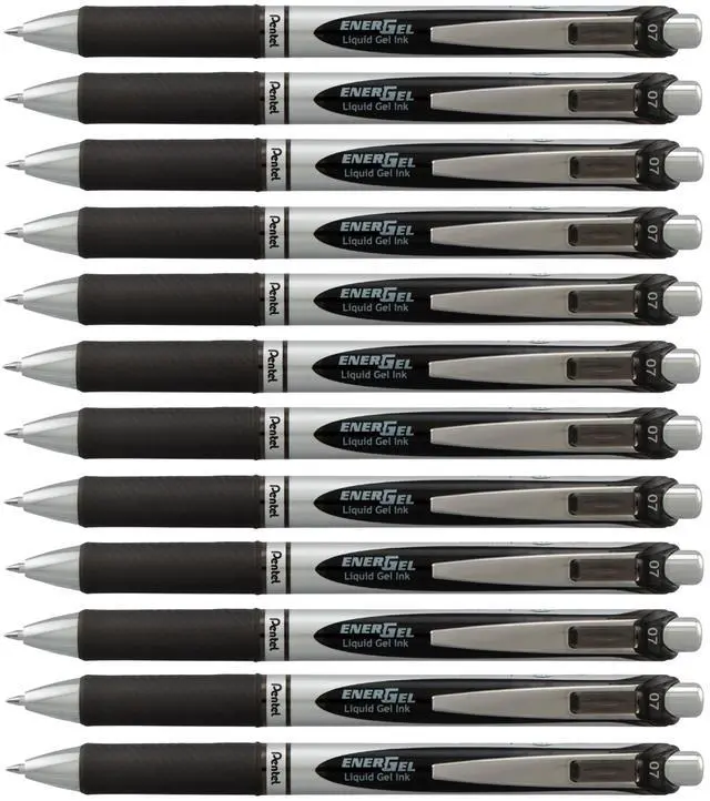 Main image of EnerGel RTX Retractable Liquid Gel Pen, (0.7mm) Medium Line, Metal Tip, Black Ink, Box of 12 (BL77-A)