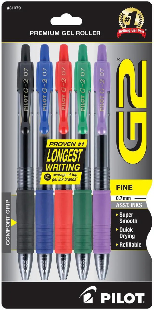 Main image of G2 Pens, Premium Refillable And Retractable Gel Ink Pens Fine Point 0.7mm, Assorted Colors, 5-Pack
