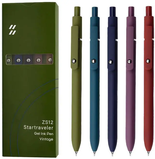 Main image of Gel Pens, 5 Pcs 0.5mm Black Ink Pens Fine Point Smooth Writing Pens with Silicone Grip, High-End Series Metal Clip Retractable Pens for Journaling Note Taking (Vintage)