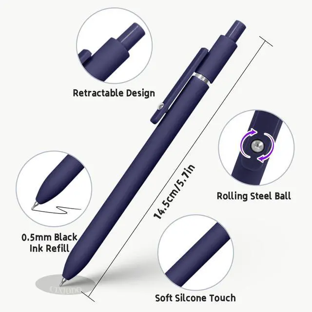 Alt view image 3 of 7 - Gel Pens, 5 Pcs 0.5mm Black Ink Pens Fine Point Smooth Writing Pens with Silicone Grip, High-End Series Metal Clip Retractable Pens for Journaling Note Taking (Vintage)