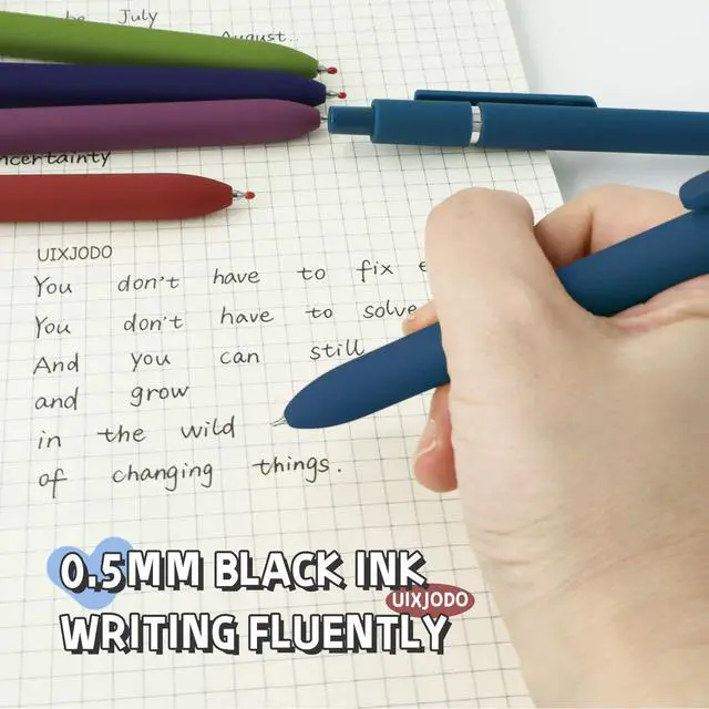 Alt view image 5 of 7 - Gel Pens, 5 Pcs 0.5mm Black Ink Pens Fine Point Smooth Writing Pens with Silicone Grip, High-End Series Metal Clip Retractable Pens for Journaling Note Taking (Vintage)