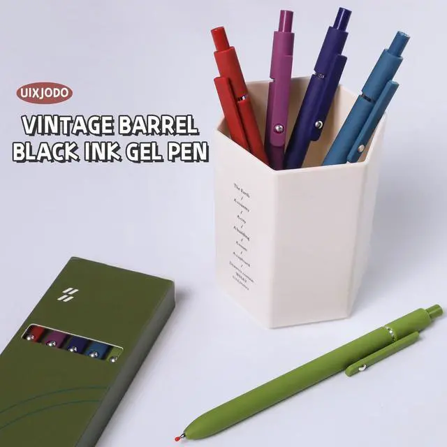 Alt view image 6 of 7 - Gel Pens, 5 Pcs 0.5mm Black Ink Pens Fine Point Smooth Writing Pens with Silicone Grip, High-End Series Metal Clip Retractable Pens for Journaling Note Taking (Vintage)