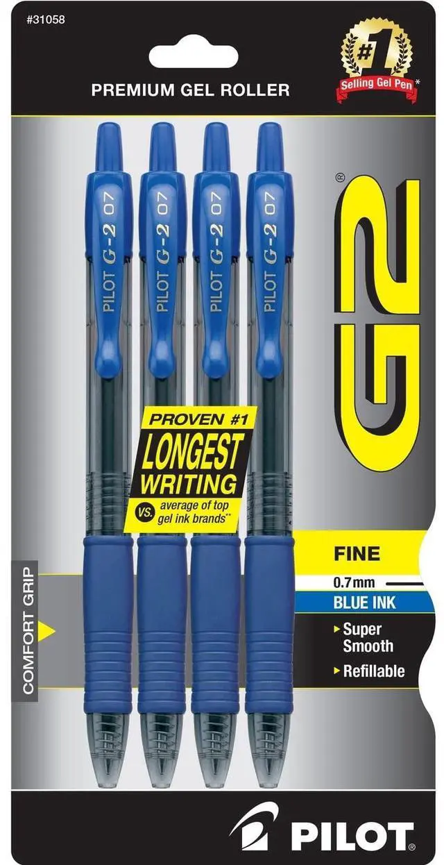 Main image of G2 Premium Gel Roller Pens, Fine Point 0.7 mm, Blue Ink Pens Fine Point, Pack of 4 - Ideal for School, Journaling, and Office Writing
