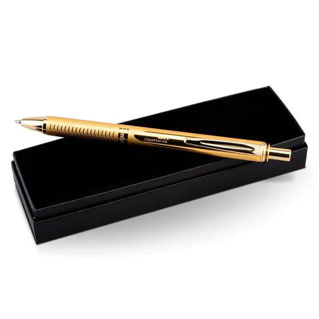 Alt view image 3 of 7 - EnerGel Alloy Retractable Gel Pen, Gold Barrel, Black Ink, Includes Gif Box (BL407XABX)