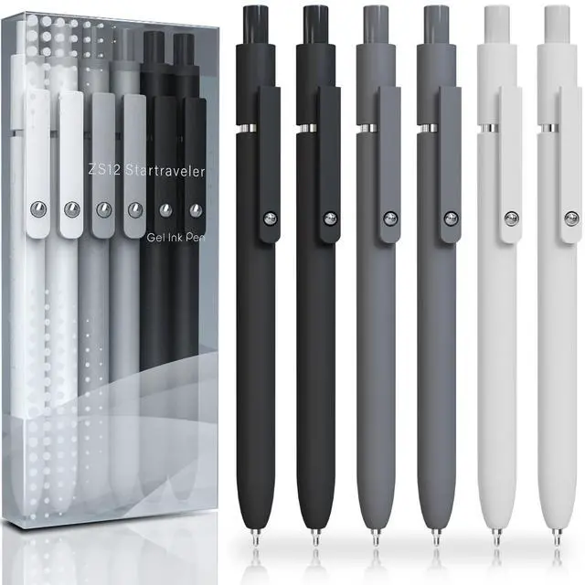Main image of Gel Pens, 6 Pcs 0.5mm Fine Point Black Ink Pen With Smooth Writing, Office Desk Accessories, School Writing Supplies Gifts for Men Women, Quick Dry Pens For Journaling, Black/Gray/White